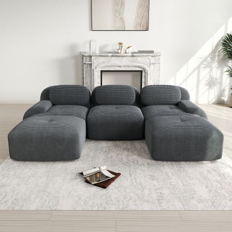 Sofá modular en forma de U fabricado en pana de primera calidad, sin estructura, no requiere montaje, antideslizante y apto para mascotas, reposabrazos extra anchos, acolchado de alta elasticidad 32D (1/5)