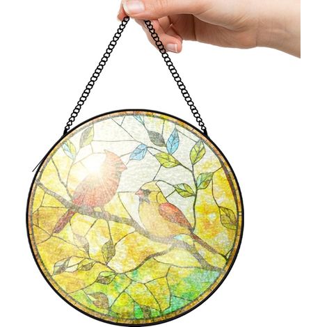 9 cm Attrape-soleil décoratif fleurs oiseaux papillons en verre coloré, cadeau pour femme (1/5)