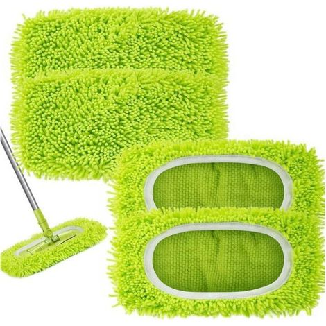 4 lingettes réutilisables, microfibre chenille, nettoyage sol sec et humide, compatibles Swiffer (1/5)