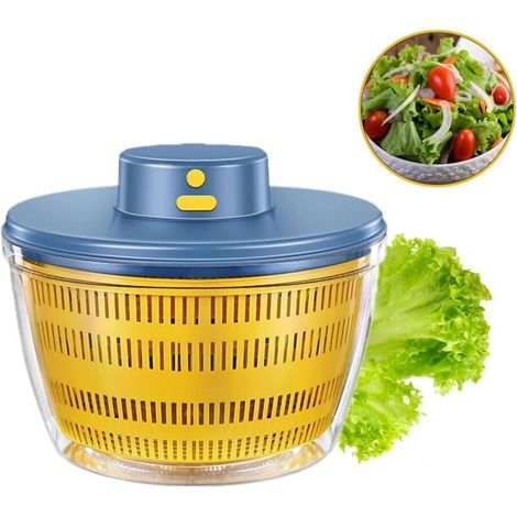 Automatischer, kabelloser USB-Salatschleuderer (4000 ml), Dörrautomat für Obst und Gemüse, Servierschüssel, schnelltrocknend, Küchenutensil in trendiger Farbe