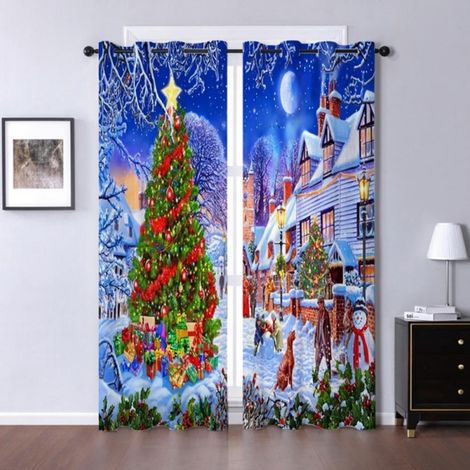 Rideau De Fenêtre - Imprimé Noël Père Noël Arbre De Noël - Isolant Thermique Et Occultant - Réduction Du Bruit - 150 X 166 Cm - Lot De 2 (1/5)
