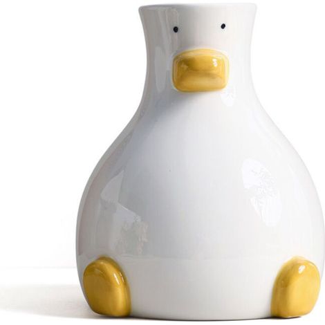 Modern white flower vase adorned with a unique duck, round and aesthetic table decoration, artistic vase 20cm (1/5)