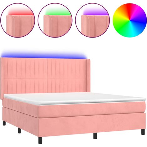 Maison Exclusive - Sommier à lattes de lit matelas et LED Rose 160x200 cm Velours (1/5)