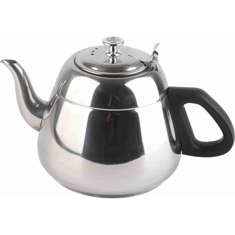 Théière en acier inoxydable, bouilloire en métal, cafetière, bouilloire à eau froide en acier inoxydable à bec court, poignée anti-brûlure, adaptée au restaurant de l'hôtel familial, 2L (1/5)