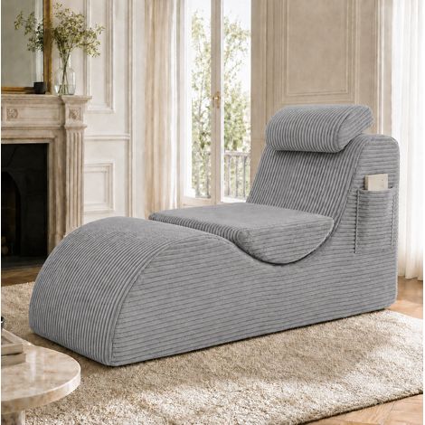 Sillón ergonómico gris claro, cojín extraíble, bolsillo lateral HAVRYA (1/5)