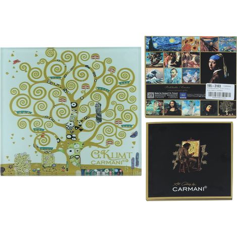 Carmani, posavasos de cristal de aprox. 11,5 x 11,5 cm - Gustav Klimt/Árbol de la vida, fondo blanco (1/3)