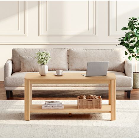Mesa de centro rectangular de 2 niveles abiertos 100 x 51 x 45 cm en aglomerado natural (1/5)