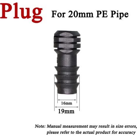 (Bouchon de 20 mm - Lot de 2 - Chine continentale) Raccord en T, coude droit et bouchon pour tuyau PE de serre - Accessoires pour micro-aspersion (1/5)