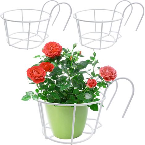 Lot de 3 supports de pot de fleurs ronds à suspendre En métal Pour balcon jardin balustrade clôture Blanc (1/4)