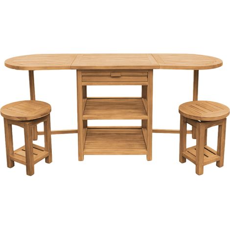 Axi Nomani Ensemble De Bar En Teck, Pliable, Avec 2 Tabourets  Meuble Jardin / Avec Espace De Rangement  Table D'Extérieur Avec Assises