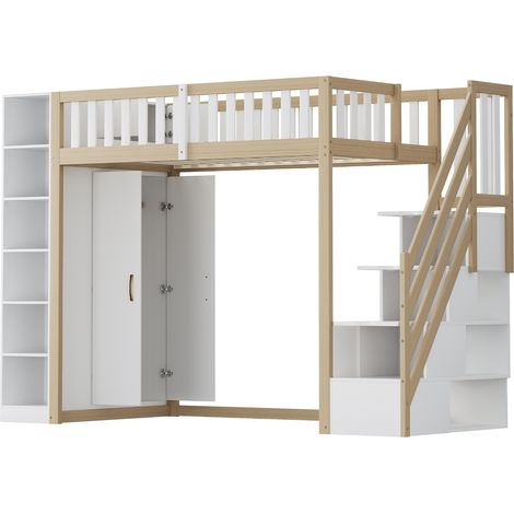 Cama semialta de 90 x 200 cm con armario, estanterías y escalera con almacenaje (1/5)