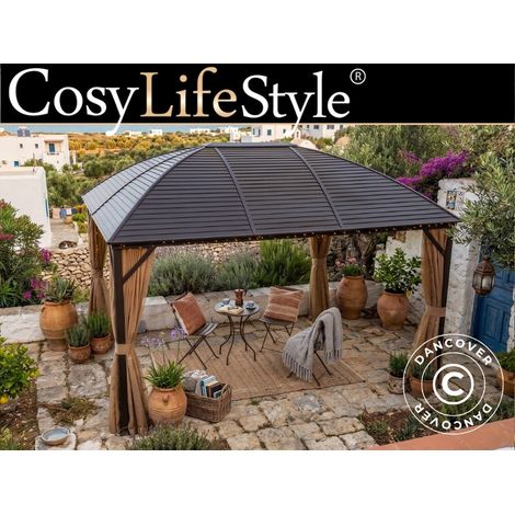 Gazebo San Jose Steel+ w/curtains and mosquito net, 3x4 m, Brown - Dancover