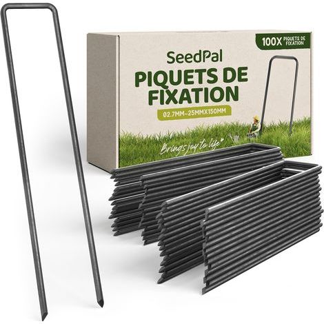 100 Piquets De Jardin, Acier, 150 Mm Long, 25 Mm Large, 2.7 Mm Diamètre, Pour Toile Et Filet (1/5)
