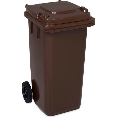 Vivol – Poubelle d'extérieur 120 litres marron – Acier et polyéthylène haute densité – Résistante aux UV et aux produits chimiques – 2 roues silencieuses (1/5)