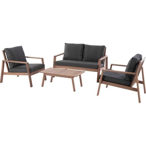 Salon de Jardin Tiwi Acacia et Carbone 4 Places Coussins Déhoussables, Déperlants 2 Fauteuils, 1 Canapé, 1 Table Basse pour Terasse, Beige (1/5)