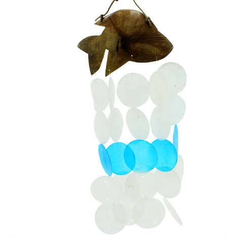 Carillons Éoliens Noix de Coco & Capiz - Dauphins Bleus - 30 cm- Vendu par 1 (1/2)
