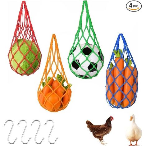 Chicken Food Nets Hanging Net with Hooks, Chicken Feed Nets, Chicken Cabbage, Fruit Vegetable Net Bags for Ducks, Geese, Birds (1/5)