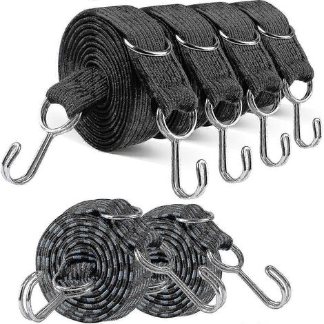 Set mit 6 elastischen Bungee-Seilen mit Haken, 4 extra lange 2 m lange Gummibänder und 2 blaue 1 m lange Gummiseile, 200 x 3 cm, 100 x 3 cm (1/4)
