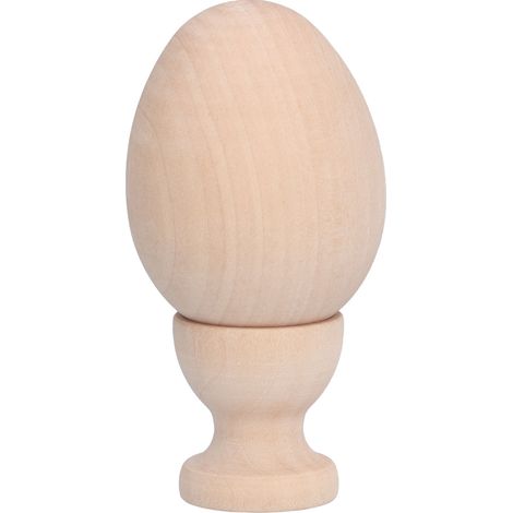 Œuf de Pâques en bois non peint, œuf factice avec support pour décoration DIY, forme œuf couleur bois clair (1/5)