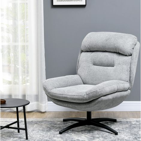 Sillón giratorio 79x91x98 cm gris en poliéster chenilla con giro 360° y reposabrazos integrados (1/5)