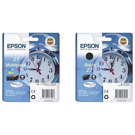 Epson 27 Pack de 4 cartouches 1 noir et 3 couleurs pour imprimante jet d'encre