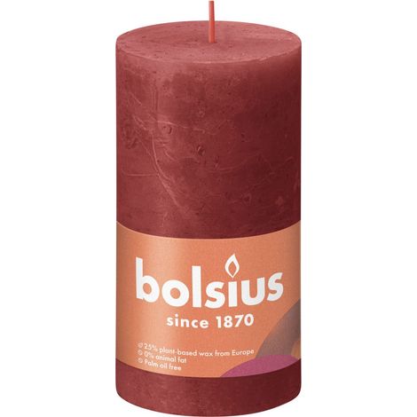 Bolsius Rustik Stumpenkerze zartes rot, Höhe 13 cm, Ø 6,8 cm Stumpen- und Kugelkerzen