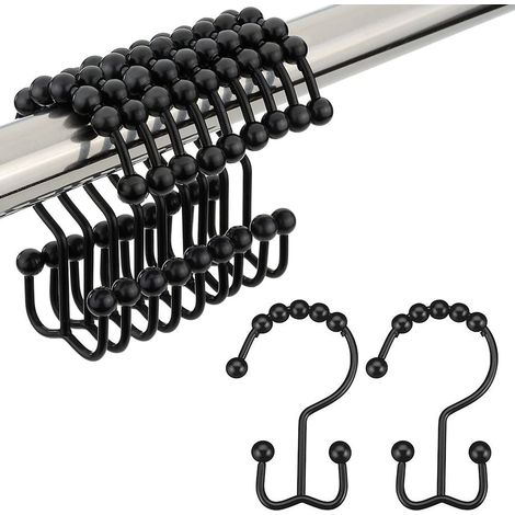 Crochets de rideau de douche noirs (paquet de 12) à double glissement. (1/5)
