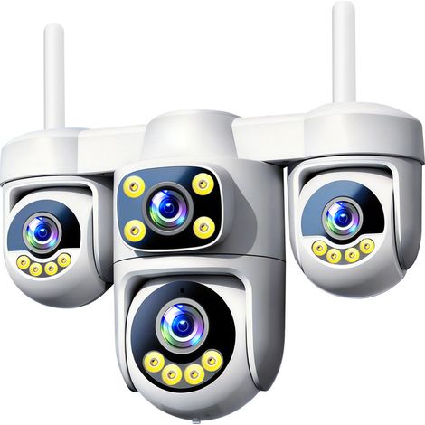 Caméra de Surveillance Extérieure WiFi à 3 Têtes PTZ, 4 Vues Simultanées, Rotation Panoramique 360°, Haute Définition, Vision Nocturne HD 30 m+, Détection de Mouvement, Contrôle Smartphone, Résistante (1/5)