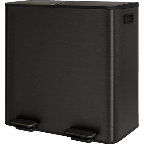 Poubelle, Compartiments Doubles, Design en Acier Inoxydable, Noir-2x40L (1/2)
