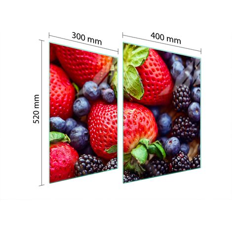 PLAQUE DE PROTECTION EN VERRE POUR POÊLE 70x52 FRAISES (1/5)