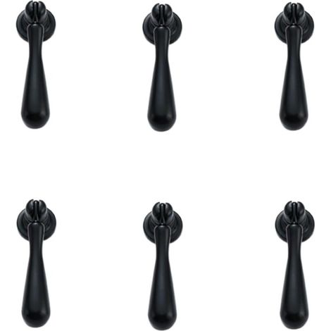 6-teiliges Set Schrankknöpfe aus Zinklegierung, einlochige Hängegriffe für Schränke, Türen und Schubladen, tropfenförmiges Design, Schwarz, 70 x 18 mm (1/3)