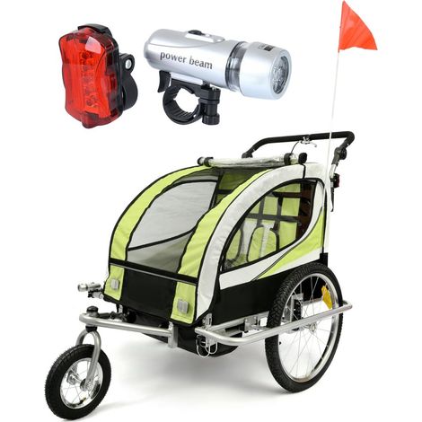 Fahrradanhänger Kind - Buggy - 2-Sitzer - mit Stoßdämpfer - Limone