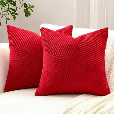 Housse de Coussin en Velours Cotele 2 Pieces Design Geometrique 30x50cm, Douce et Decorative pour Canape Chambre Salon Lit, Rouge (1/5)