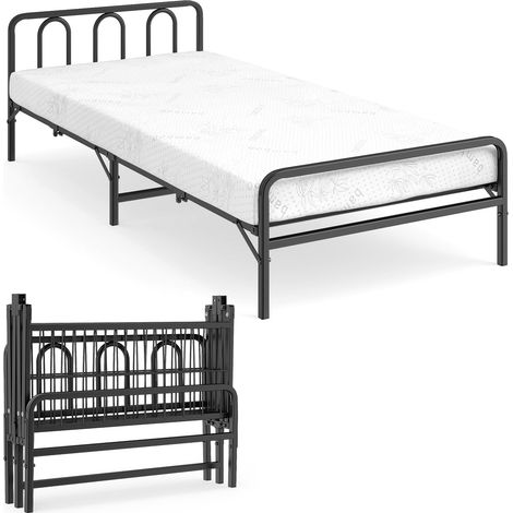 Estructura de cama plegable con colchón, color negro, 200 x 90 cm