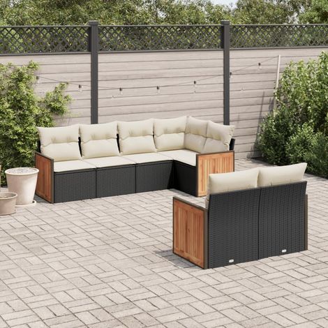 vidaXL 7-tlg. Garten-Sofagarnitur mit Kissen Schwarz Poly Rattan (1/5)