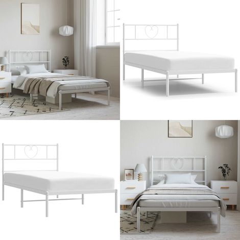 Cadre de lit métal sans matelas et tête de lit blanc 100x200 cm - Cadre De Lit - Lit Double - Lit Metal - Lit Blanc - Meuble Chambre - Home & Living (1/5)