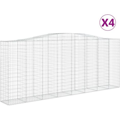 Set 4 cestini per gabbioni recinzione a gabbia muro di contenimento ad arco 400 x 50 x 160/180 cm ferro zincato Argento 020041497