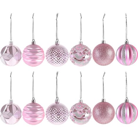 Lot de 12 boules de Noël roses incassables de 6 cm de diamètre (1/5)