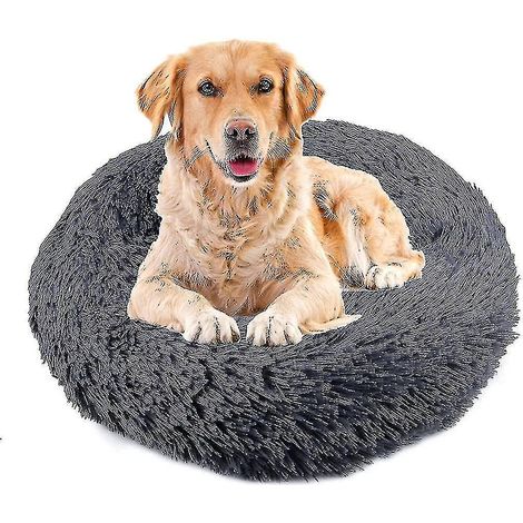 Panier pour chien et chat 90 cm, grand couchage moelleux en forme de donut, lit antidérapant et apaisant pour animaux, coussin moelleux ultra-doux (1/4)