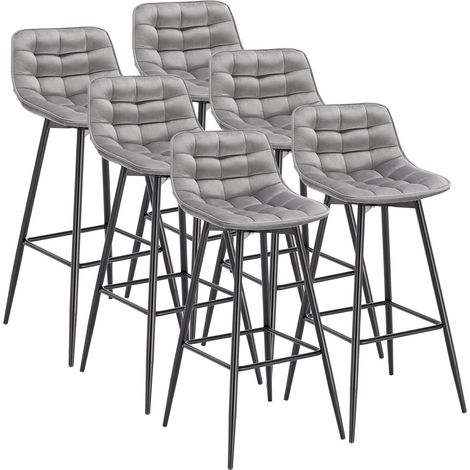 WOLTU 6X Taburete de Bar con Respaldo Marco de Metal Muebles Cocina Asiento de Terciopelo Taburete Alto para Cocina Bar Paquete de 6 Unidades Gris Claro