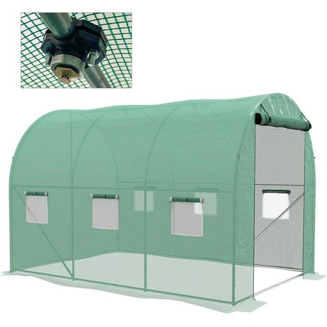 Serre tunnel jardin vert 6m² 3x2m 6 fenêtres porte enroulable système arrosage intégré culture plantes