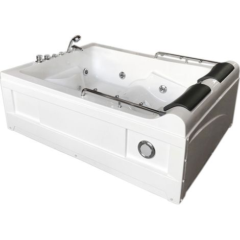 Baignoire balnéo blanche 175 x 132 cm – 14 jets hydromassage – Chromothérapie – Panneau de contrôle avec radio et douche multifonction – Eliteshopping