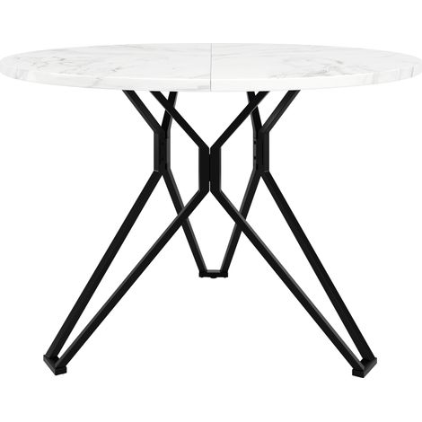 Runder Esstisch 100 x 100 x 76 cm aus MDF in schwarzer Marmoroptik mit Metallbeinen (1/5)