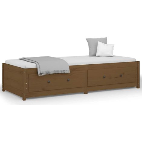 Lit de jour, Lit adulte pour 1 personnes, Assemblage Facile, Marron miel 80x200 cm Bois de pin massif OIB2326E (1/5)