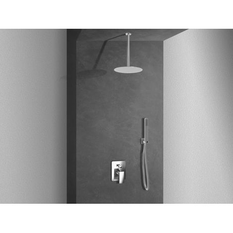NALA - Duschset 2 Wege Duschkopf Edelstahl Slim 2 mm + Duscharm + Wasseranschluss + Flexschlauch + Handbrause Duschkopf Durchm. 25 cm mit Deckenarm