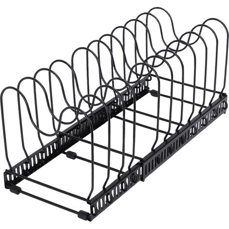 Organisateur de couvercles de casseroles avec 14 séparateurs réglables, planche à découper extensible, support pour couvercles de casseroles et plaques de cuisson, noir (1/5)