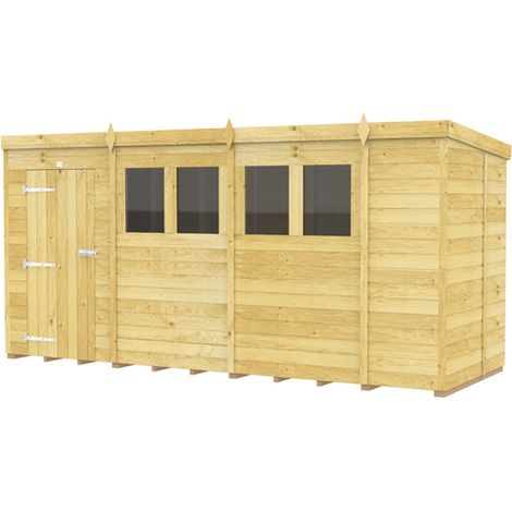14 x 5 Feet Pent Shed - Single Door With Windows - Wood - L147 x W417 x H201 cm