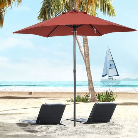 Parasol Ø196 cm, parasol rotatif inclinable, parasol hexagonal pour balcon, plage ou jardin, résistant au vent, à manivelle, rouge bordeaux.