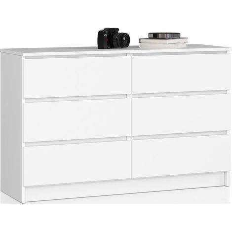 Akord – Commode enfant 120 cm – 6 tiroirs – Panneau stratifié blanc – Dimensions 120x40x77 cm – Finition mate