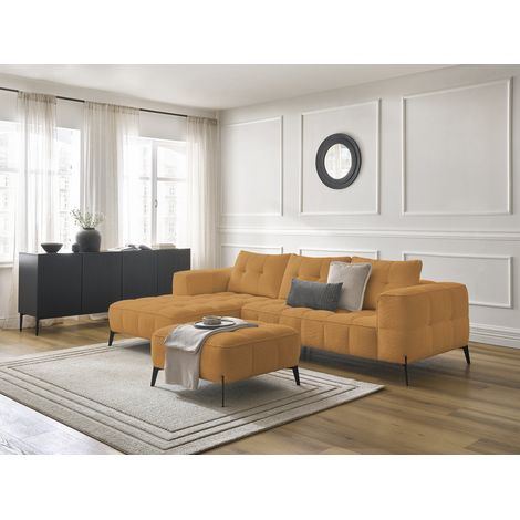 BOBOCHIC - Canapé d'angle fixe ANIS tissu bouclette avec pouf Angle gauche  Jaune